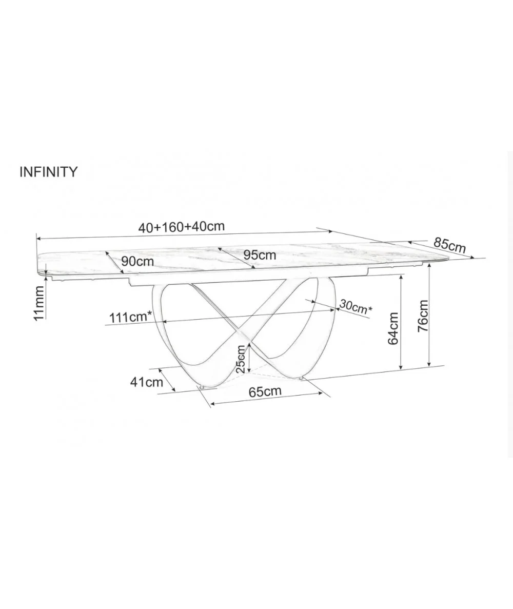 Extendable dining table Infinity ceramic white top 160(200/240)x95cm