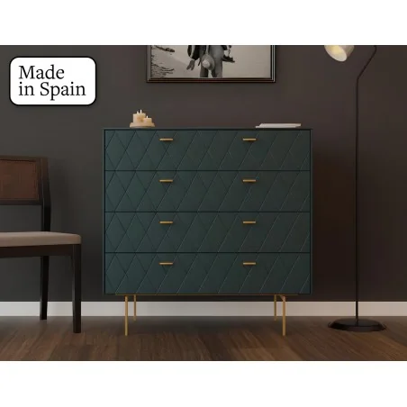 Dresser Diamond lacquered dark petrol with four drawers 102x42x91cm