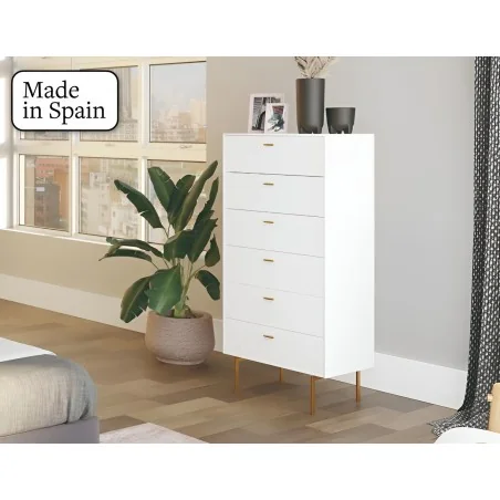 Dresser Diamond high lacquered white with six drawers 62 x 42 x 111cm