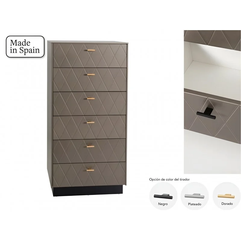 Συρταριέρα Diamond high περλέ λάκα με έξι συρτάρια 62 x 42 x 111cm