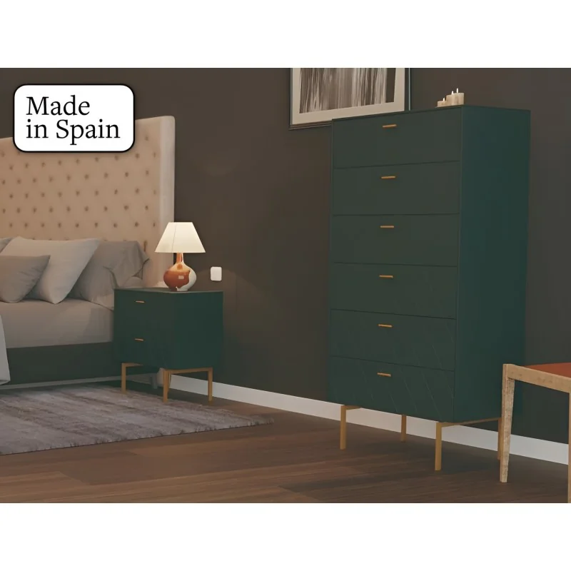 Dresser Diamond high lacquered dark petrol six drawers 62 x 42 x 111cm