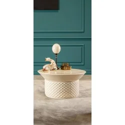 Coffee table Palmbeach set 2 pieces white pearl-mustard-blue 115x70cm
