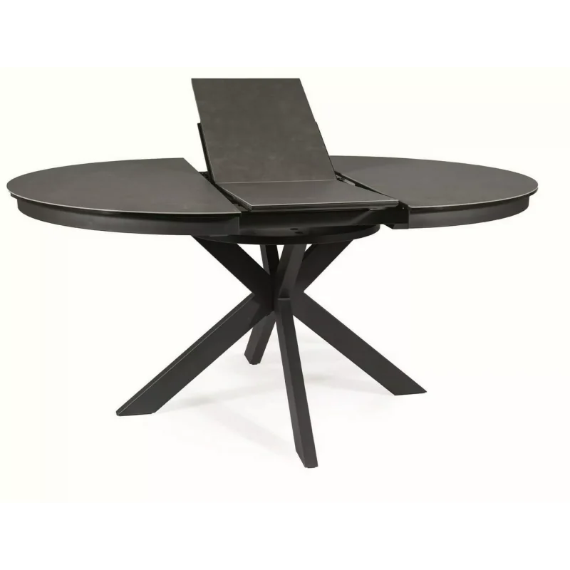 Extendable Round Dining Table Porto ceramic grey top ⌀120(160)x120cm