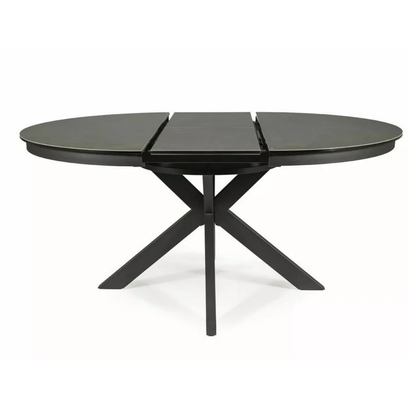 Extendable Round Dining Table Porto ceramic grey top ⌀120(160)x120cm