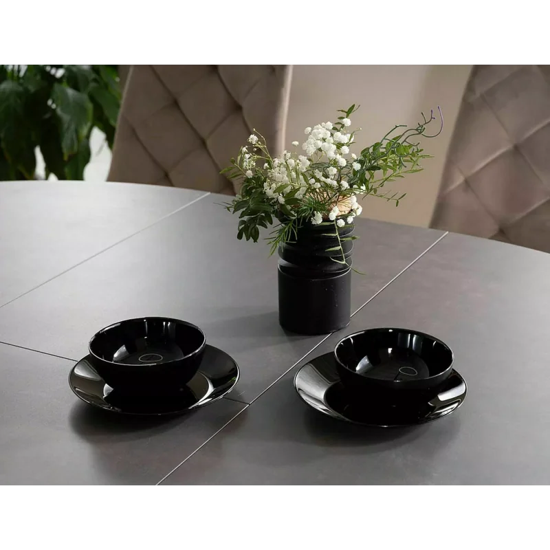 Extendable Round Dining Table Porto ceramic grey top ⌀120(160)x120cm