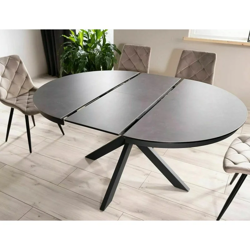 Extendable Round Dining Table Porto ceramic grey top ⌀120(160)x120cm