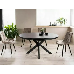 Extendable Round Dining Table Porto ceramic grey top ⌀120(160)x120cm