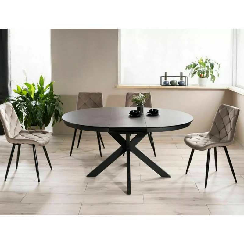 Extendable Round Dining Table Porto ceramic grey top ⌀120(160)x120cm