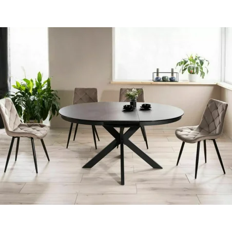 Extendable Round Dining Table Porto ceramic grey top ⌀120(160)x120cm