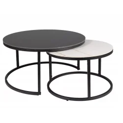 Coffee table Ferrante black & white ceramic set/2 pieces 80-140 x 80cm