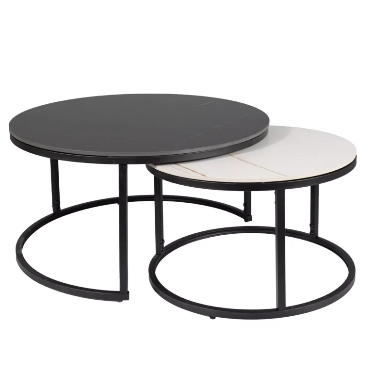 Coffee table Ferrante black & white ceramic set/2 pieces 80-140 x 80cm