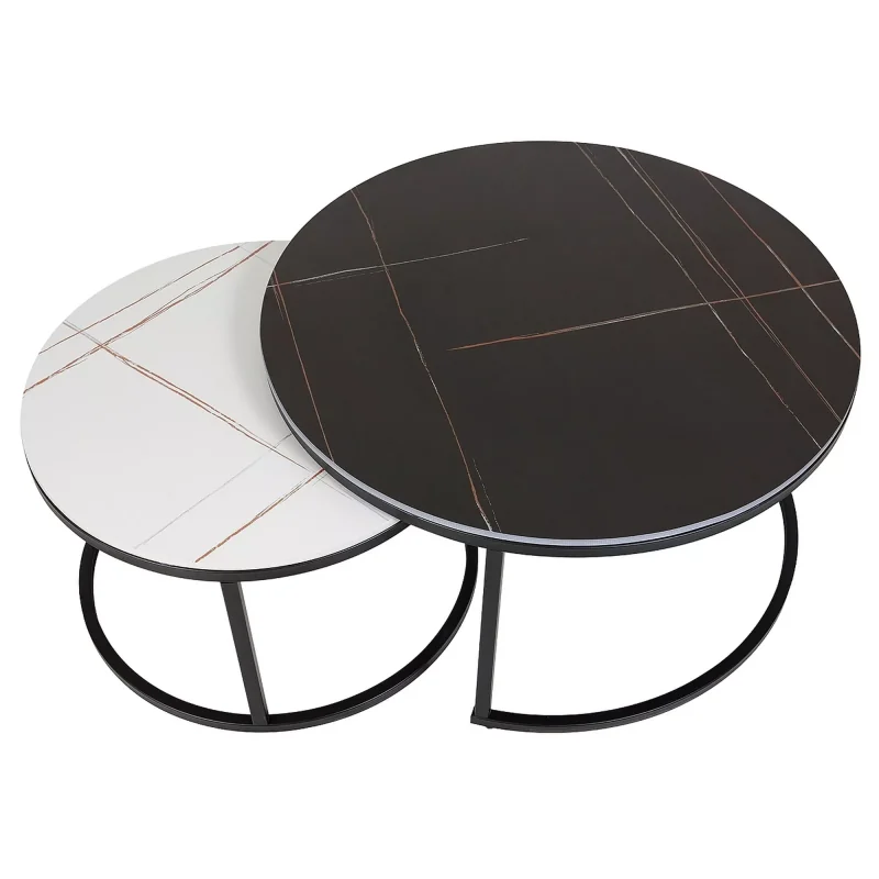 Coffee table Ferrante black & white ceramic set/2 pieces 80-140 x 80cm