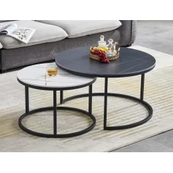 Coffee table Ferrante black & white ceramic set/2 pieces 80-140 x 80cm