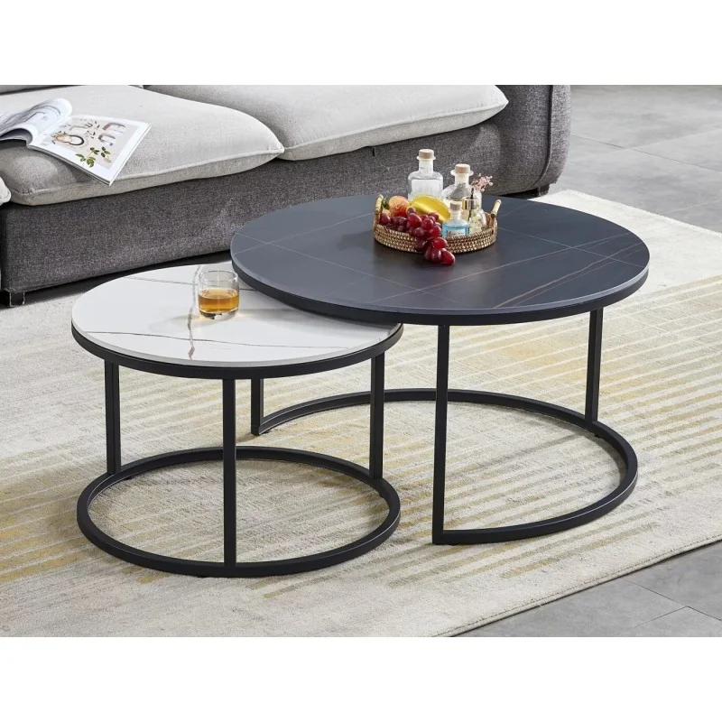 Coffee table Ferrante black & white ceramic set/2 pieces 80-140 x 80cm