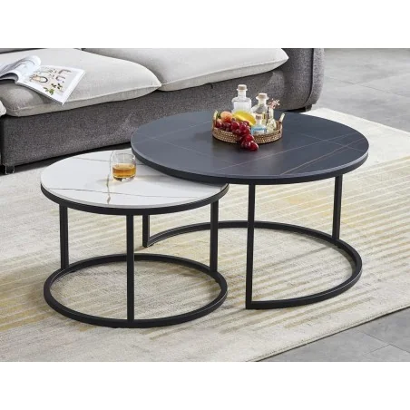 Coffee table Ferrante black & white ceramic set/2 pieces 80-140 x 80cm