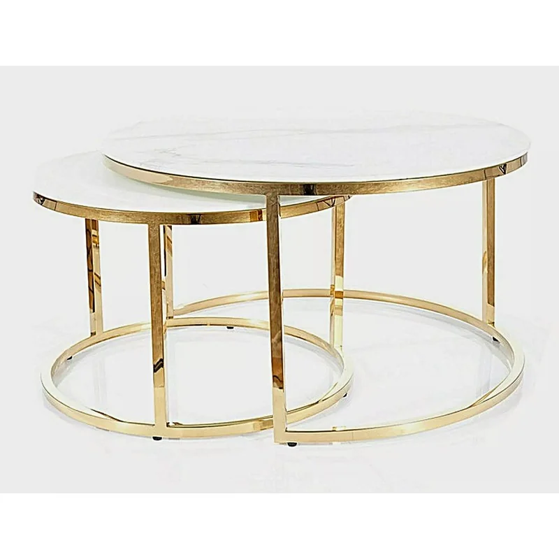 Coffee table Muse white glass marble effect set 2 pieces 80-140 x 80cm
