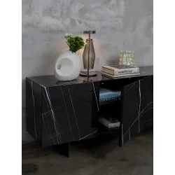 Sideboard Monolite Black marble effect four doors 230 x 45 x 78cm