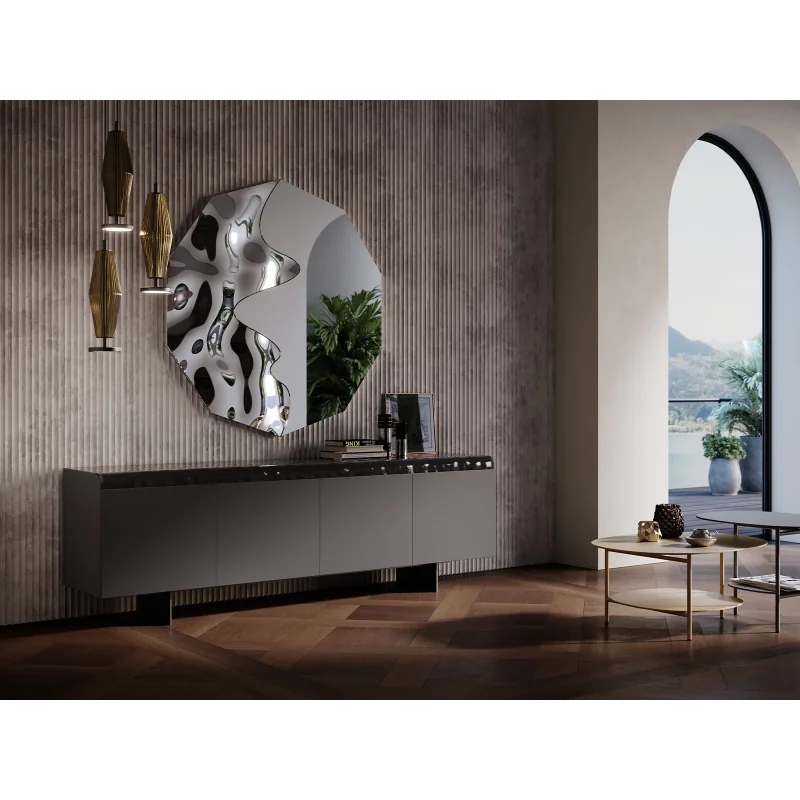 Sideboard Magma bronze laquered & hammered glass top 180 - 240x45x80cm