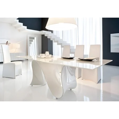 Τραπέζι Wave White με επιφάνεια κρύσταλλο 180x90 200x100 250x120cm