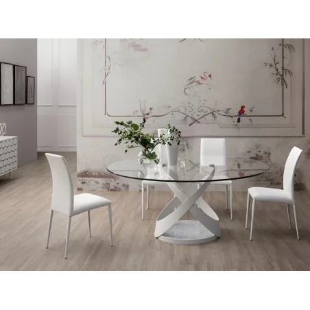 Round Dining Table Capri White with crystal top ⌀140cm ⌀160cm ⌀180cm