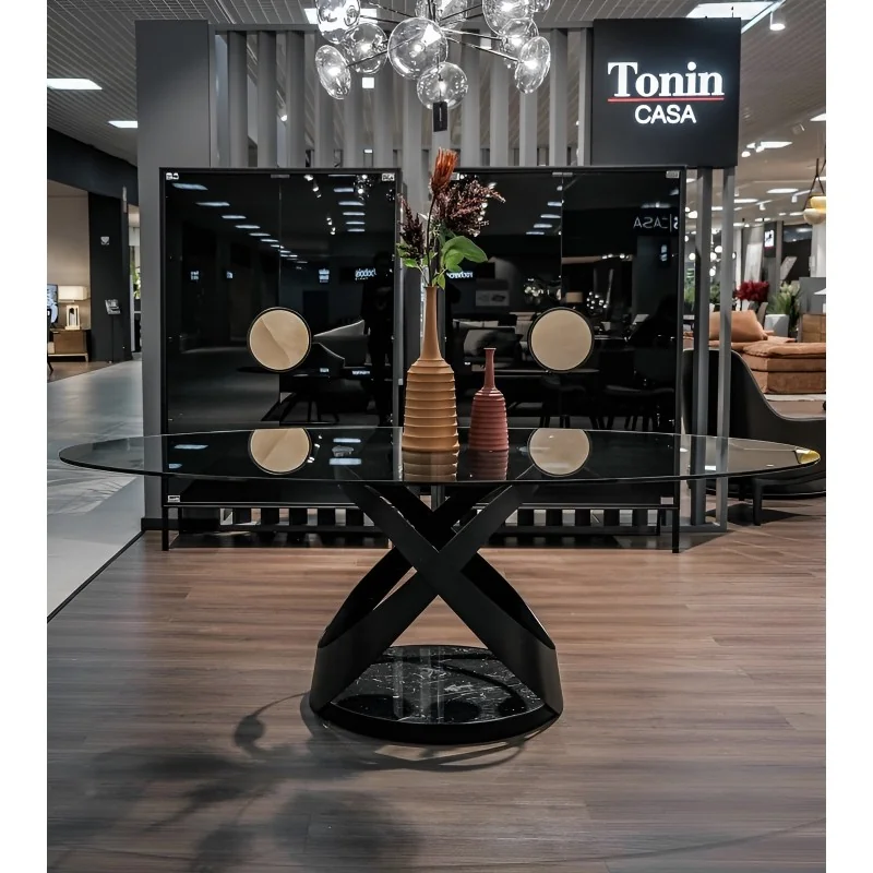 Round Dining Table Capri Black with crystal top ⌀140cm ⌀160cm ⌀180cm