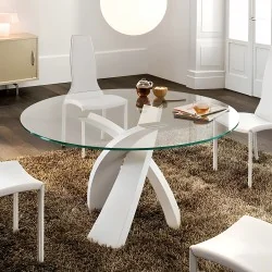 Round Dining Table Eliseo White with transparent crystal top ⌀140cm