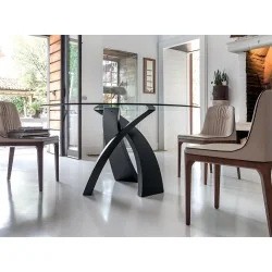 Round Dining Table Eliseo Black with transparent crystal top ⌀140cm