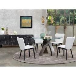 Round Dining Table Eliseo Brown-Grey with clear crystal top ⌀140cm