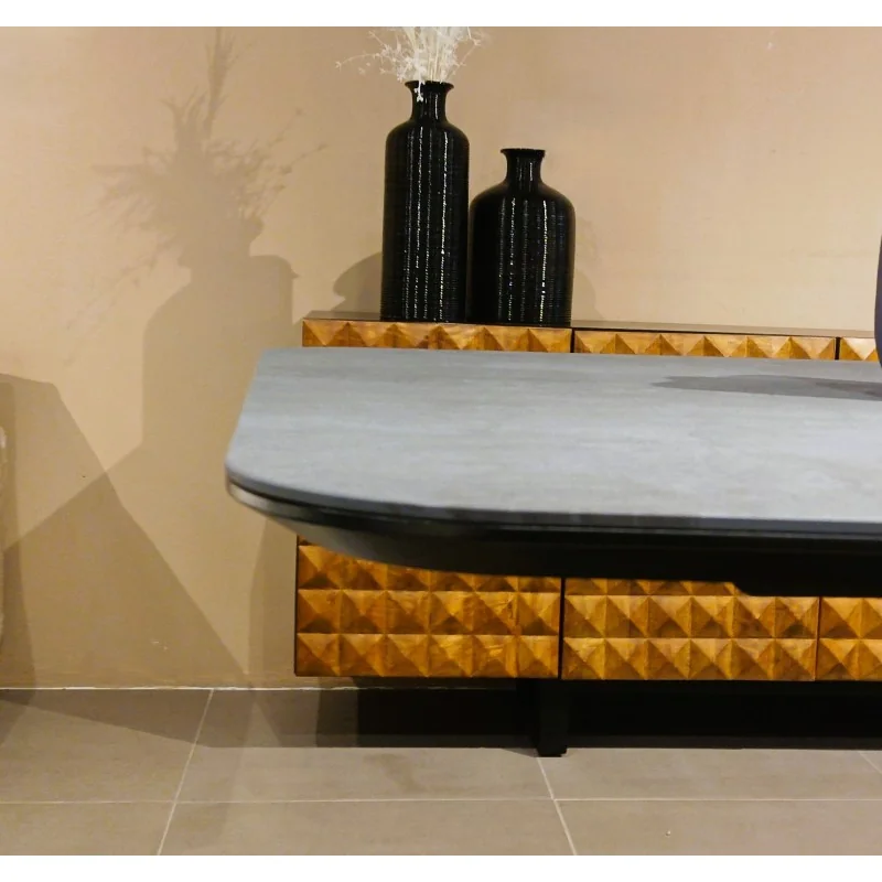 Dining table Lince XL Quartz stone barel shape 260-280 x 117cm
