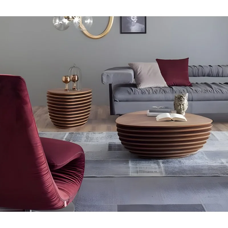 Coffee table Rea peble shape of walnut or dark oak wood 100 x 88cm