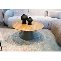 Coffee table More round solid oak-walnut wood Ø90cm or Ø100cm