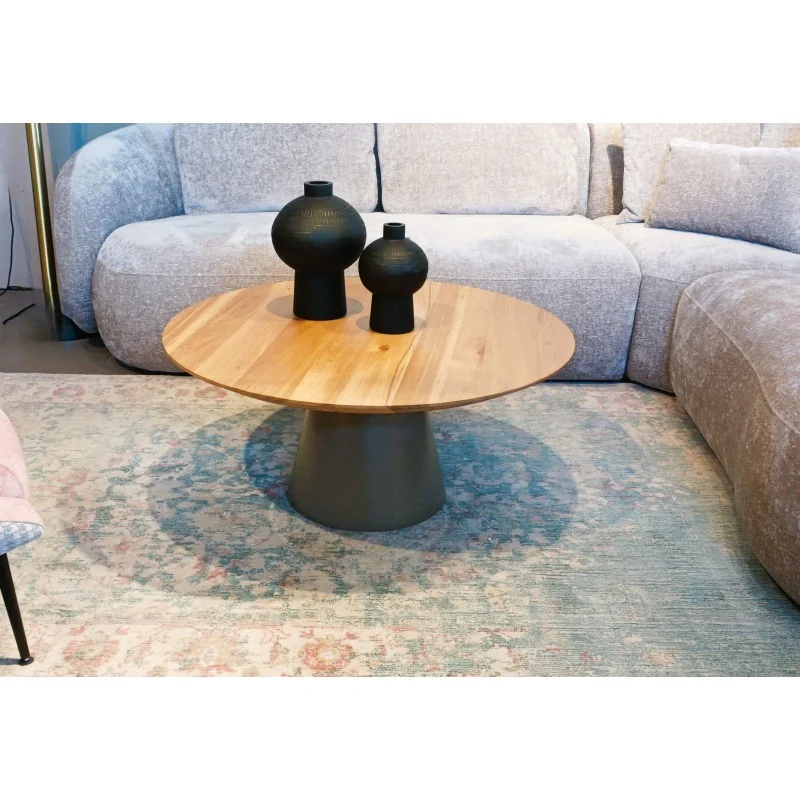 Coffee table More round solid oak-walnut wood Ø90cm or Ø100cm