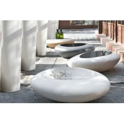 Coffee table Kos White peble shape with storage 112 x 95cm